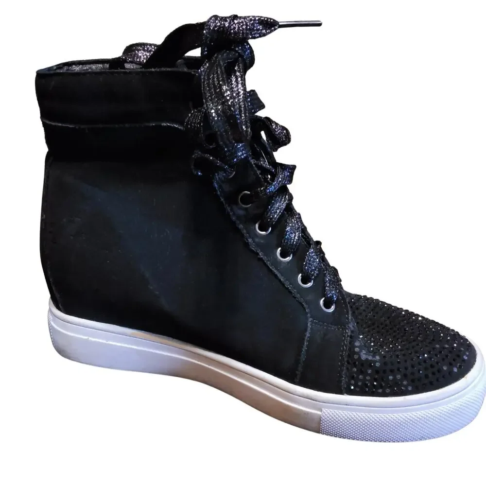 LaShellah Women’s Size 6.5 Black Sparkly High Top Sneakers Lace Up Glitter Shoes